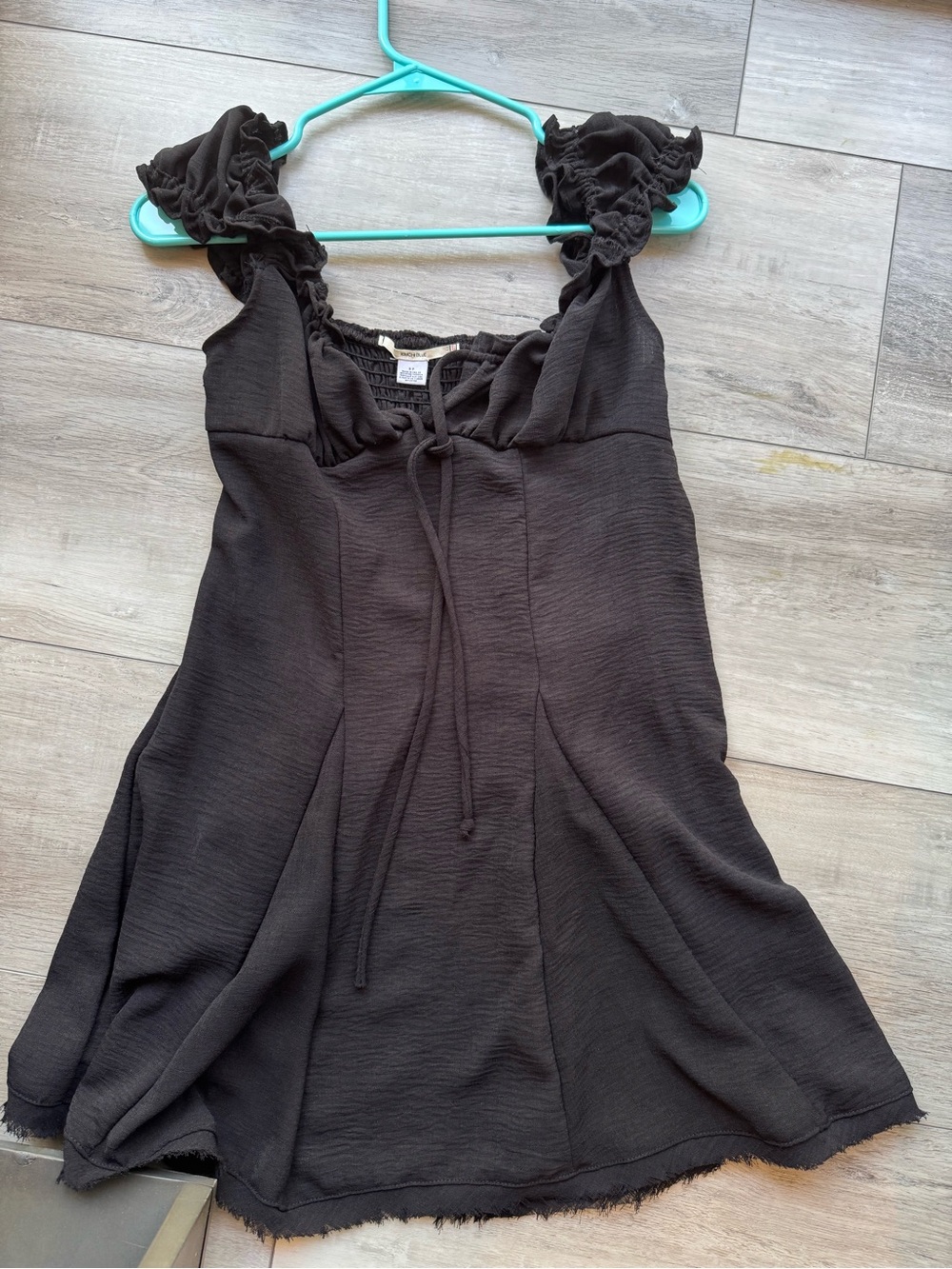 Black Ruffled Strap Mini Dress